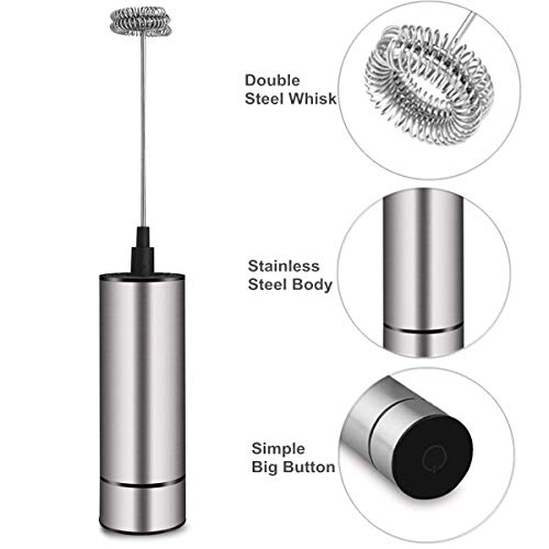 Milk Frother Handheld Battery Operated, Coffee Frother for Milk Foaming, Latte/Cappuccino Frother Mini Frappe Mixer for Drink, Hot Chocolate, Stainless Steel Silver - My Kitchen Products