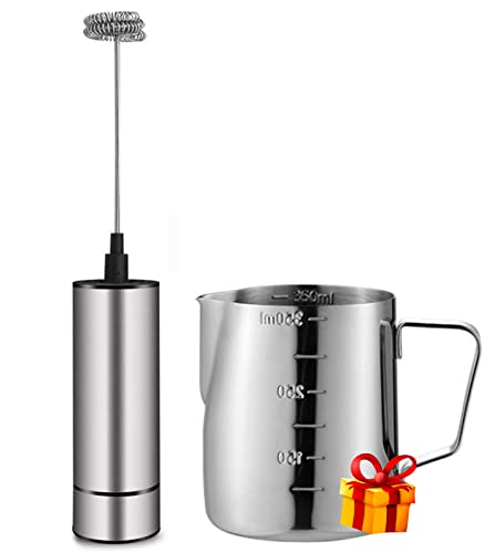 Milk Frother Handheld Battery Operated, Coffee Frother for Milk Foaming, Latte/Cappuccino Frother Mini Frappe Mixer for Drink, Hot Chocolate, Stainless Steel Silver - My Kitchen Products