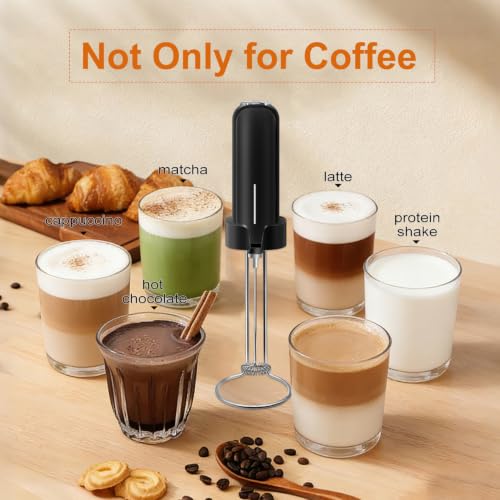Milk Frother Handheld Battery Operated, Electric Whisk Foam Maker, Handheld Drink Mixer, Mini Frother Wand with Stainless Steel Whisk for Coffee, Cappuccinos, With Stand and Storage Hook - My Kitchen Products