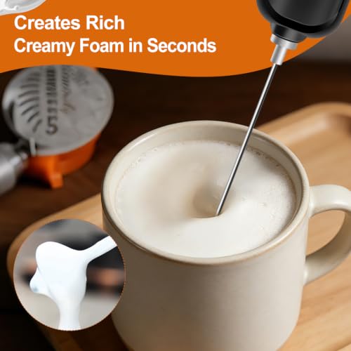 Milk Frother Handheld Battery Operated, Electric Whisk Foam Maker, Handheld Drink Mixer, Mini Frother Wand with Stainless Steel Whisk for Coffee, Cappuccinos, With Stand and Storage Hook - My Kitchen Products