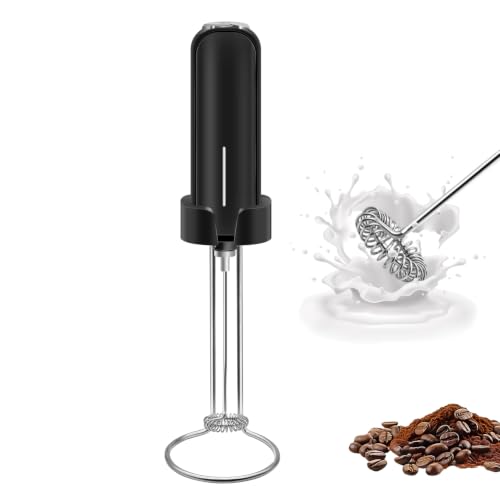 Milk Frother Handheld Battery Operated, Electric Whisk Foam Maker, Handheld Drink Mixer, Mini Frother Wand with Stainless Steel Whisk for Coffee, Cappuccinos, With Stand and Storage Hook - My Kitchen Products