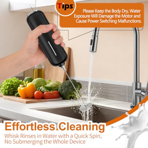 Milk Frother Handheld Battery Operated, Electric Whisk Foam Maker, Handheld Drink Mixer, Mini Frother Wand with Stainless Steel Whisk for Coffee, Cappuccinos, With Stand and Storage Hook - My Kitchen Products
