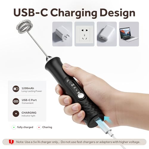 Milk Frother Handheld Rechargeable, Frother Wand Coffee Drink Mixer Electric Whisk 3 Speed Adjustable, Detachable with 3 Stainless Whisks, Hand Mixer for Lattes Cappuccino Hot Chocolate Matcha Egg - My Kitchen Products