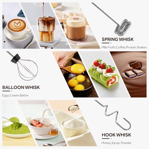 Milk Frother Handheld Rechargeable, Frother Wand Coffee Drink Mixer Electric Whisk 3 Speed Adjustable, Detachable with 3 Stainless Whisks, Hand Mixer for Lattes Cappuccino Hot Chocolate Matcha Egg - My Kitchen Products