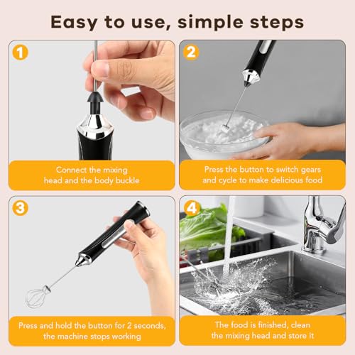 Milk Frother Handheld Rechargeable with Stand Frother Wand Foam Maker 3 Speed Adjustable Hand Mixer with Detachable Stainless 2 Whisks Electric Coffee Frother Stirrer For Latte, Cappuccino, Egg - My Kitchen Products