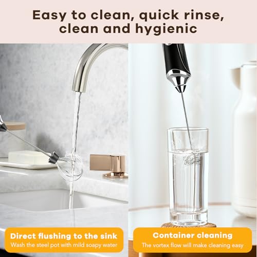 Milk Frother Handheld Rechargeable with Stand Frother Wand Foam Maker 3 Speed Adjustable Hand Mixer with Detachable Stainless 2 Whisks Electric Coffee Frother Stirrer For Latte, Cappuccino, Egg - My Kitchen Products