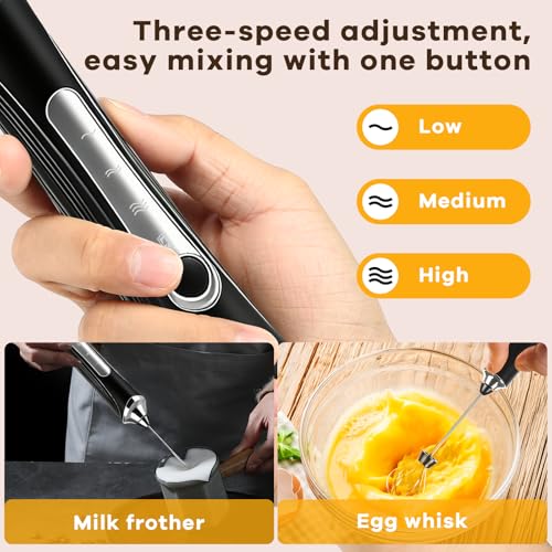 Milk Frother Handheld Rechargeable with Stand Frother Wand Foam Maker 3 Speed Adjustable Hand Mixer with Detachable Stainless 2 Whisks Electric Coffee Frother Stirrer For Latte, Cappuccino, Egg - My Kitchen Products