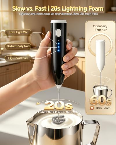Milk Frother Handheld,Portable Electric Drink Mixer&Wand,Egg Whisk-Black - My Kitchen Products