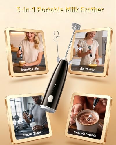 Milk Frother Handheld,Portable Electric Drink Mixer&Wand,Egg Whisk-Black - My Kitchen Products