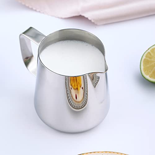 Milk Frothing Pitcher 12oz - 350ml, Kyraton Stainless Steel Espresso Steaming Pitchers with Decorating Pen,Milk Coffee Frother Cups Cappuccino Latte Art Barista Steam Pitchers Milk Jug Cup (Silver) - My Kitchen Products