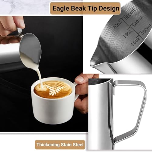 Milk Frothing Pitcher, 600ml (20oz) Milk Frother Cup Stainless Steel Jug Steaming Pitcher, Milk Coffee Cappuccino Latte Art Barista Steam Pitchers Milk Jug Cup with Decorating Pen - My Kitchen Products