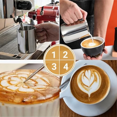 Milk Frothing Pitcher, 600ml (20oz) Milk Frother Cup Stainless Steel Jug Steaming Pitcher, Milk Coffee Cappuccino Latte Art Barista Steam Pitchers Milk Jug Cup with Decorating Pen - My Kitchen Products