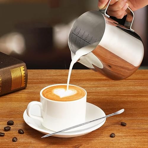 Milk Frothing Pitcher, 600ml (20oz) Milk Frother Cup Stainless Steel Jug Steaming Pitcher, Milk Coffee Cappuccino Latte Art Barista Steam Pitchers Milk Jug Cup with Decorating Pen - My Kitchen Products