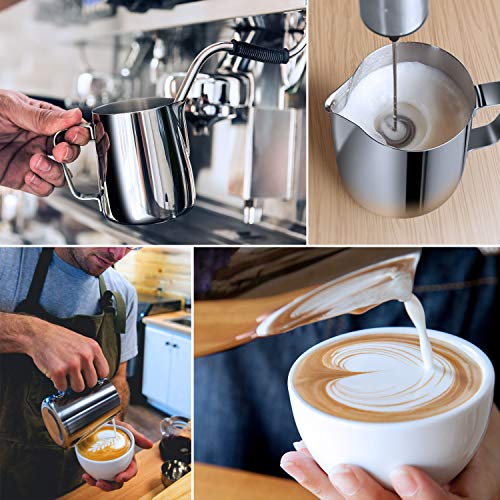Milk Frothing Pitcher, 8.5oz/12oz/20oz/32oz/50oz/66oz Milk Frother Cup Stainless Steel, Espresso Accessories, Milk Steaming Pitchers Coffee Cappuccino Latte Art Barista Milk Jug Cup with Art Pen,12oz - My Kitchen Products