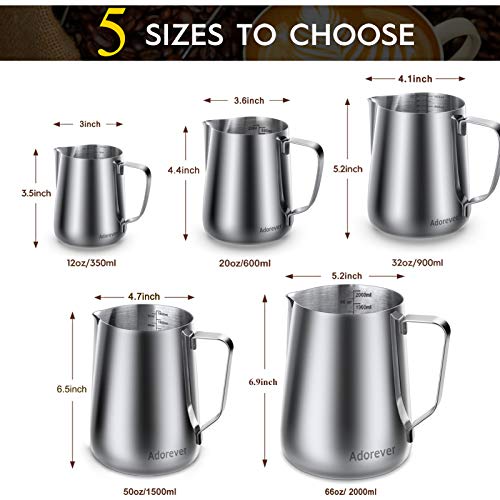 Milk Frothing Pitcher, 8.5oz/12oz/20oz/32oz/50oz/66oz Milk Frother Cup Stainless Steel, Espresso Accessories, Milk Steaming Pitchers Coffee Cappuccino Latte Art Barista Milk Jug Cup with Art Pen,12oz - My Kitchen Products