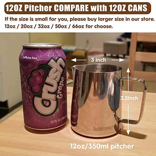 Milk Frothing Pitcher, 8.5oz/12oz/20oz/32oz/50oz/66oz Milk Frother Cup Stainless Steel, Espresso Accessories, Milk Steaming Pitchers Coffee Cappuccino Latte Art Barista Milk Jug Cup with Art Pen,12oz - My Kitchen Products