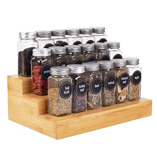 MillTu Bamboo Spice Rack Organizer for Cabinet 2 Pack - 3 Tier Countertop Step Shelf, Seasoning Storage Stand for Kitchen Pantry, Spice Holder for Jars Bottles Cans (Natural) - My Kitchen Products