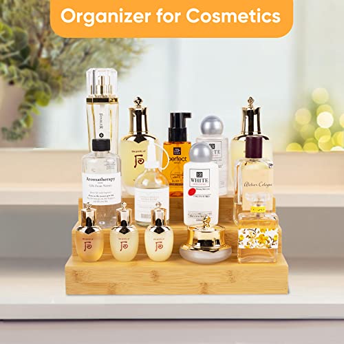 MillTu Bamboo Spice Rack Organizer for Cabinet 2 Pack - 3 Tier Countertop Step Shelf, Seasoning Storage Stand for Kitchen Pantry, Spice Holder for Jars Bottles Cans (Natural) - My Kitchen Products