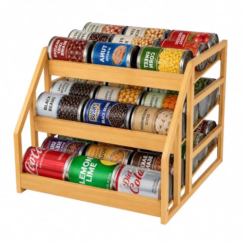 MinBoo 3-Tier Bamboo Can Organizer for Pantry, Holds 36 Cans