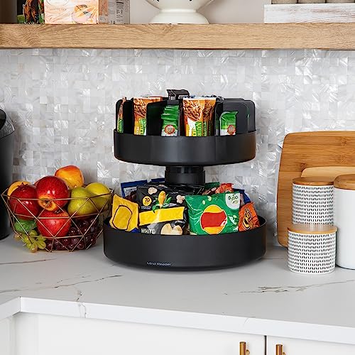 Mind Reader 2-Tier Snack Carousel, Countertop Organizer, Snack Tray, Breakroom, Kitchen, 14.25"L x 14.25"W x 14"H, Black - My Kitchen Products