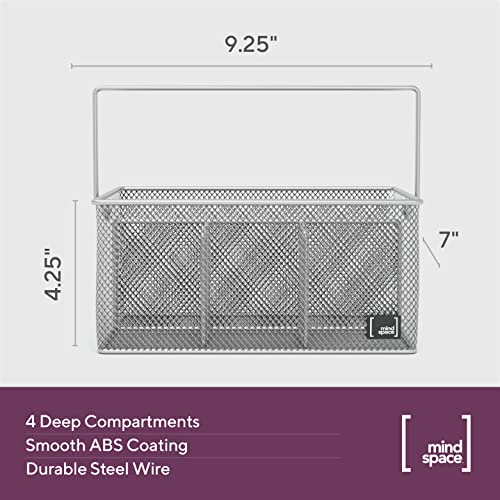 Mindspace Utensil Holder, Kitchen Condiment Organizer and Flatware Utensil Caddy | The Mesh Collection, Silver - My Kitchen Products