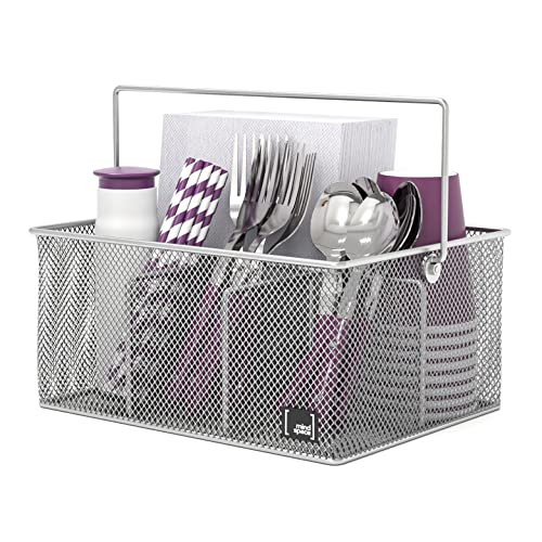 Mindspace Utensil Holder, Kitchen Condiment Organizer and Flatware Utensil Caddy, The Mesh Collection, Silver