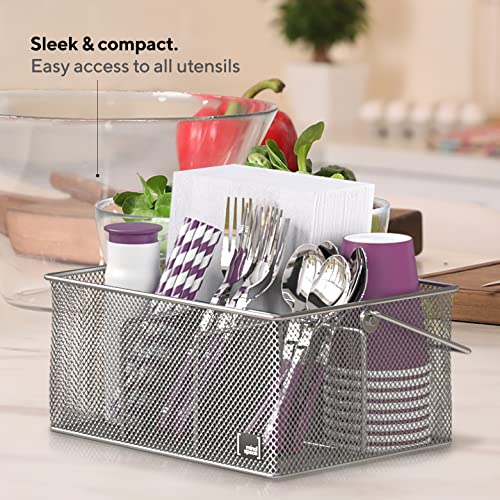Mindspace Utensil Holder, Kitchen Condiment Organizer and Flatware Utensil Caddy | The Mesh Collection, Silver - My Kitchen Products