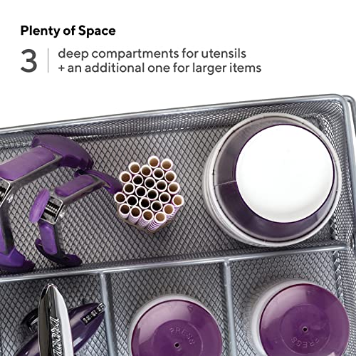 Mindspace Utensil Holder, Kitchen Condiment Organizer and Flatware Utensil Caddy | The Mesh Collection, Silver - My Kitchen Products