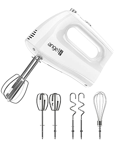 Mini Angel Hand Mixer, 400W Portable Kitchen Handheld Mixer with Eject Button, 5 Speed & 5 Stainless Steel Accessories, Egg Beaters and Whisk for Easy Whipping Cake, Cream, Batters, Cookies - My Kitchen Products