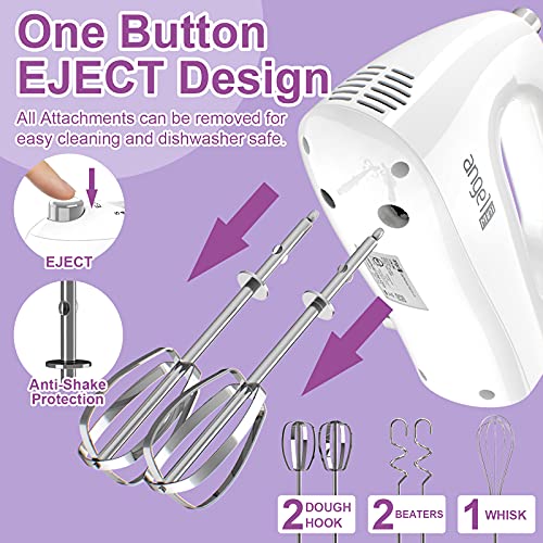 Mini Angel Hand Mixer, 400W Portable Kitchen Handheld Mixer with Eject Button, 5 Speed & 5 Stainless Steel Accessories, Egg Beaters and Whisk for Easy Whipping Cake, Cream, Batters, Cookies - My Kitchen Products