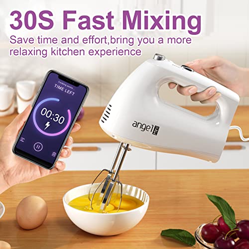 Mini Angel Hand Mixer, 400W Portable Kitchen Handheld Mixer with Eject Button, 5 Speed & 5 Stainless Steel Accessories, Egg Beaters and Whisk for Easy Whipping Cake, Cream, Batters, Cookies - My Kitchen Products