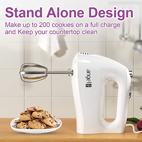 Mini Angel Hand Mixer, 400W Portable Kitchen Handheld Mixer with Eject Button, 5 Speed & 5 Stainless Steel Accessories, Egg Beaters and Whisk for Easy Whipping Cake, Cream, Batters, Cookies - My Kitchen Products