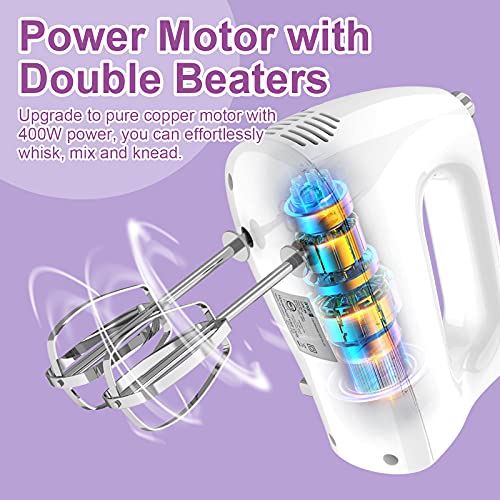 Mini Angel Hand Mixer, 400W Portable Kitchen Handheld Mixer with Eject Button, 5 Speed & 5 Stainless Steel Accessories, Egg Beaters and Whisk for Easy Whipping Cake, Cream, Batters, Cookies - My Kitchen Products