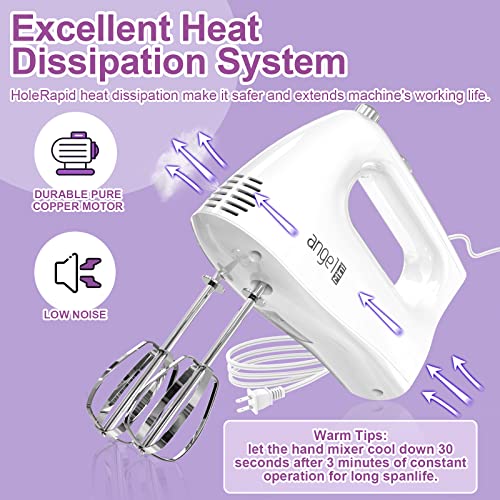 Mini Angel Hand Mixer, 400W Portable Kitchen Handheld Mixer with Eject Button, 5 Speed & 5 Stainless Steel Accessories, Egg Beaters and Whisk for Easy Whipping Cake, Cream, Batters, Cookies - My Kitchen Products