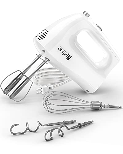 Mini Angel Hand Mixer, 400W Portable Kitchen Handheld Mixer with Eject Button, 5 Speed & 5 Stainless Steel Accessories, Egg Beaters and Whisk for Easy Whipping Cake, Cream, Batters, Cookies - My Kitchen Products