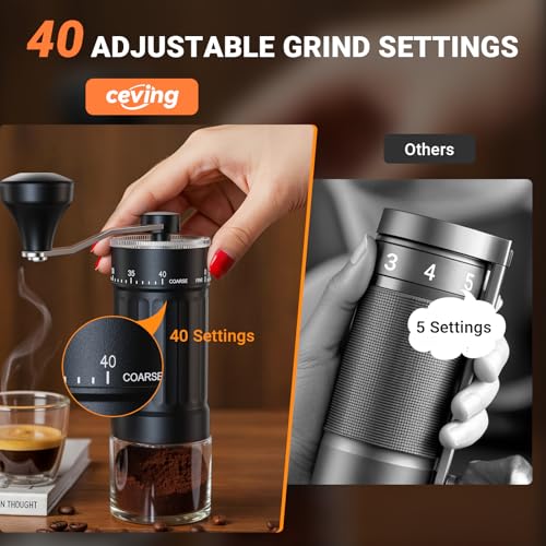 Mini Manual Coffee Grinder with 40 Adjustable Settings, Portable Hand Coffee Bean Mill with 30g Capacity, Conical Burr Coffee Grinder with Crank for Travel, Camping, Office, Espresso, Pour Over, etc - My Kitchen Products