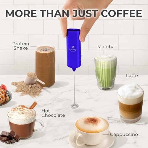 Mini & Mighty Milk Frother Wand – Powerful Handheld Coffee Frother, Battery Operated Drink Mixer – Compact Pocket Size – Detachable Whisk for Latte, Cappuccino, Matcha, Hot Chocolate - My Kitchen Products