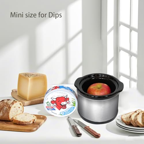Mini Slow Cooker, 0.65 Qt Capacity small slow cooker, Ceramic Pot, Nutrient Loss Reduction, For Sauces, Stews & Dips, Round (stainless s) - My Kitchen Products