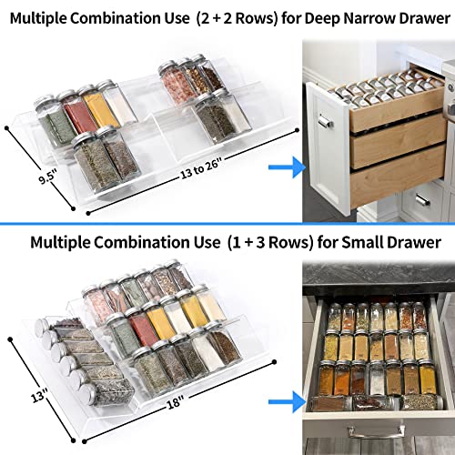 MIUKAA Clear Acrylic Spice Drawer Organizer, 4 Tier- 2 Set Expandable From 13" to 26" Drawer Seasoning Organizer, Kitchen Spice Rack Tray for Drawer/Countertop (Jars not included) - My Kitchen Products