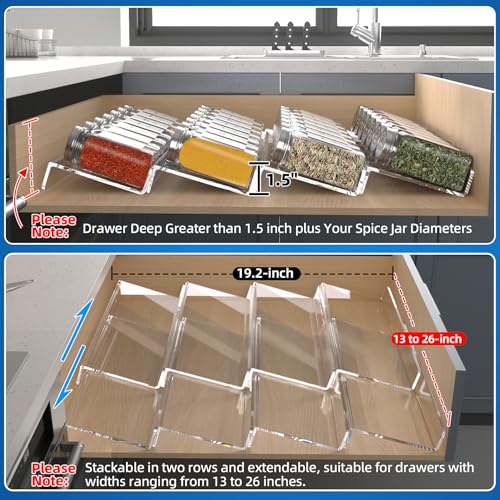 MIUKAA Clear Acrylic Spice Drawer Organizer, 4 Tier- 2 Set Expandable From 13" to 26" Drawer Seasoning Organizer, Kitchen Spice Rack Tray for Drawer/Countertop (Jars not included) - My Kitchen Products