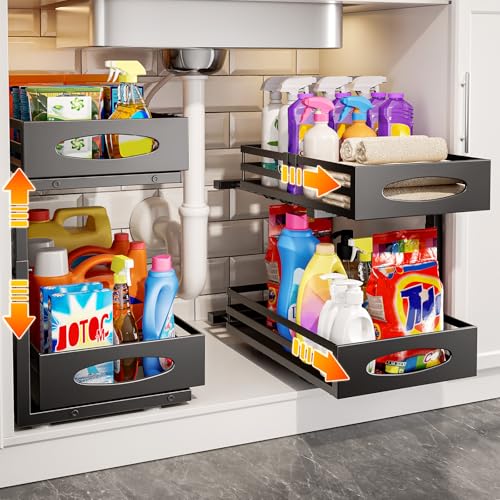 mixeshop Under Sink Organizer, 2 Tier Under Sink Organizers and Storage, Adjustable