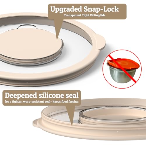 Mixing Bowles Set with Lids Set - Warp-Proof TPR-AS Lids, Stainless Steel Mixing Bowl with 3 Graters & Measuring Lines, Non-Slip Bowls for Baking, Prep, Airtight Food Storage (Khaki 5/3/2/1.5/0.63QT) - My Kitchen Products