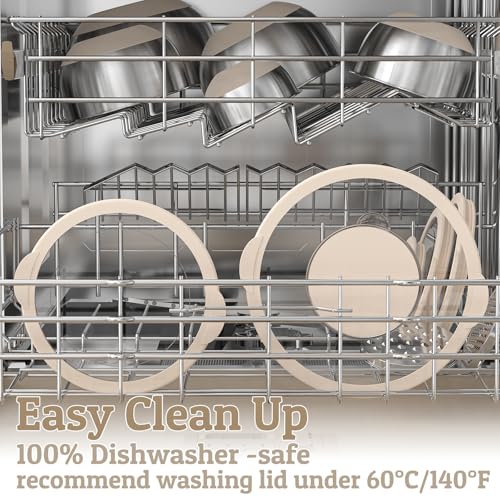 Mixing Bowles Set with Lids Set - Warp-Proof TPR-AS Lids, Stainless Steel Mixing Bowl with 3 Graters & Measuring Lines, Non-Slip Bowls for Baking, Prep, Airtight Food Storage (Khaki 5/3/2/1.5/0.63QT) - My Kitchen Products