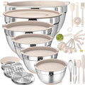 Mixing Bowls with Airtight Lids Set, 26PCS Stainless Steel Khaki Bowls with Grater Attachments, Non-Slip Bottoms & Kitchen Gadgets Set, Size 7, 4, 2.5, 2.0,1.5, 1QT, Great for Mixing & Serving - My Kitchen Products