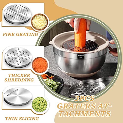Mixing Bowls with Airtight Lids Set, 26PCS Stainless Steel Khaki Bowls with Grater Attachments, Non-Slip Bottoms & Kitchen Gadgets Set, Size 7, 4, 2.5, 2.0,1.5, 1QT, Great for Mixing & Serving - My Kitchen Products