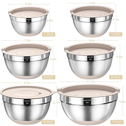Mixing Bowls with Airtight Lids Set, 26PCS Stainless Steel Khaki Bowls with Grater Attachments, Non-Slip Bottoms & Kitchen Gadgets Set, Size 7, 4, 2.5, 2.0,1.5, 1QT, Great for Mixing & Serving - My Kitchen Products