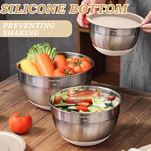 Mixing Bowls with Airtight Lids Set, 26PCS Stainless Steel Khaki Bowls with Grater Attachments, Non-Slip Bottoms & Kitchen Gadgets Set, Size 7, 4, 2.5, 2.0,1.5, 1QT, Great for Mixing & Serving - My Kitchen Products