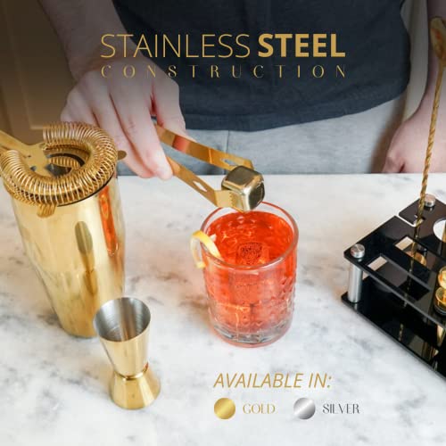 Mixology Bartender Kit – 24 Piece Gold Cocktail Shaker Set w/Stand – Essential Home Bar Accessories Martini Shaker, Jigger, Muddler, Chilling Cubes & More - My Kitchen Products