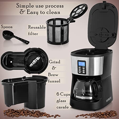 Mixpresso 5-Cup Drip Coffee Maker, Automatic Brew Coffee Pot Machine with Built-In Burr Coffee Grinder, Programmable Smart Coffee Maker with Timer With Glass Carafe Coffee Pot - My Kitchen Products