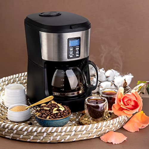 Mixpresso 5-Cup Drip Coffee Maker, Automatic Brew Coffee Pot Machine with Built-In Burr Coffee Grinder, Programmable Smart Coffee Maker with Timer With Glass Carafe Coffee Pot - My Kitchen Products